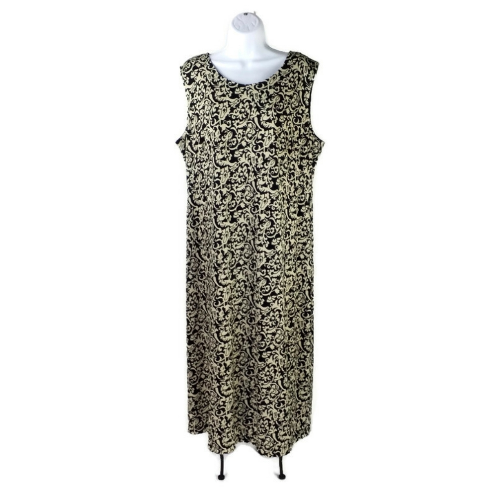 TanJay Black Tan Brocade Print Sleeveless Midi Dress Womens Large